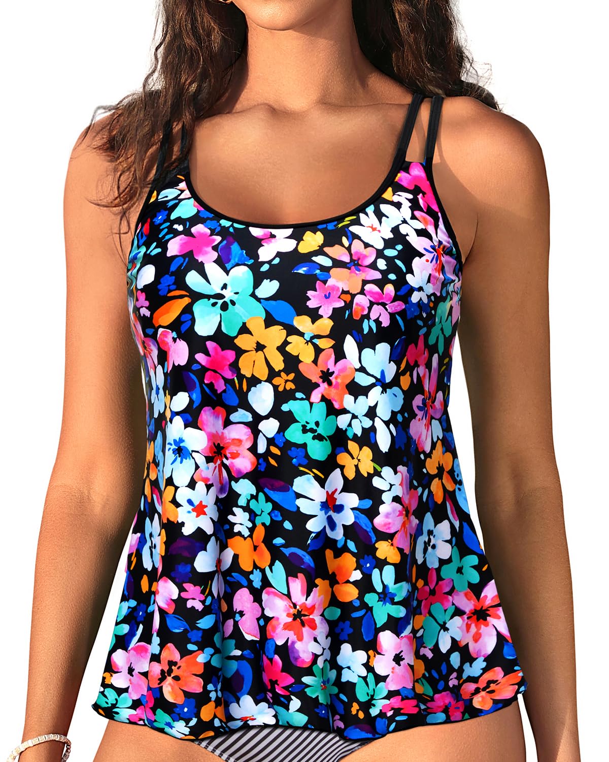 Womens Flowy Tankini Tops Only - Modest Bathing Suit Swim Tops No Bottom