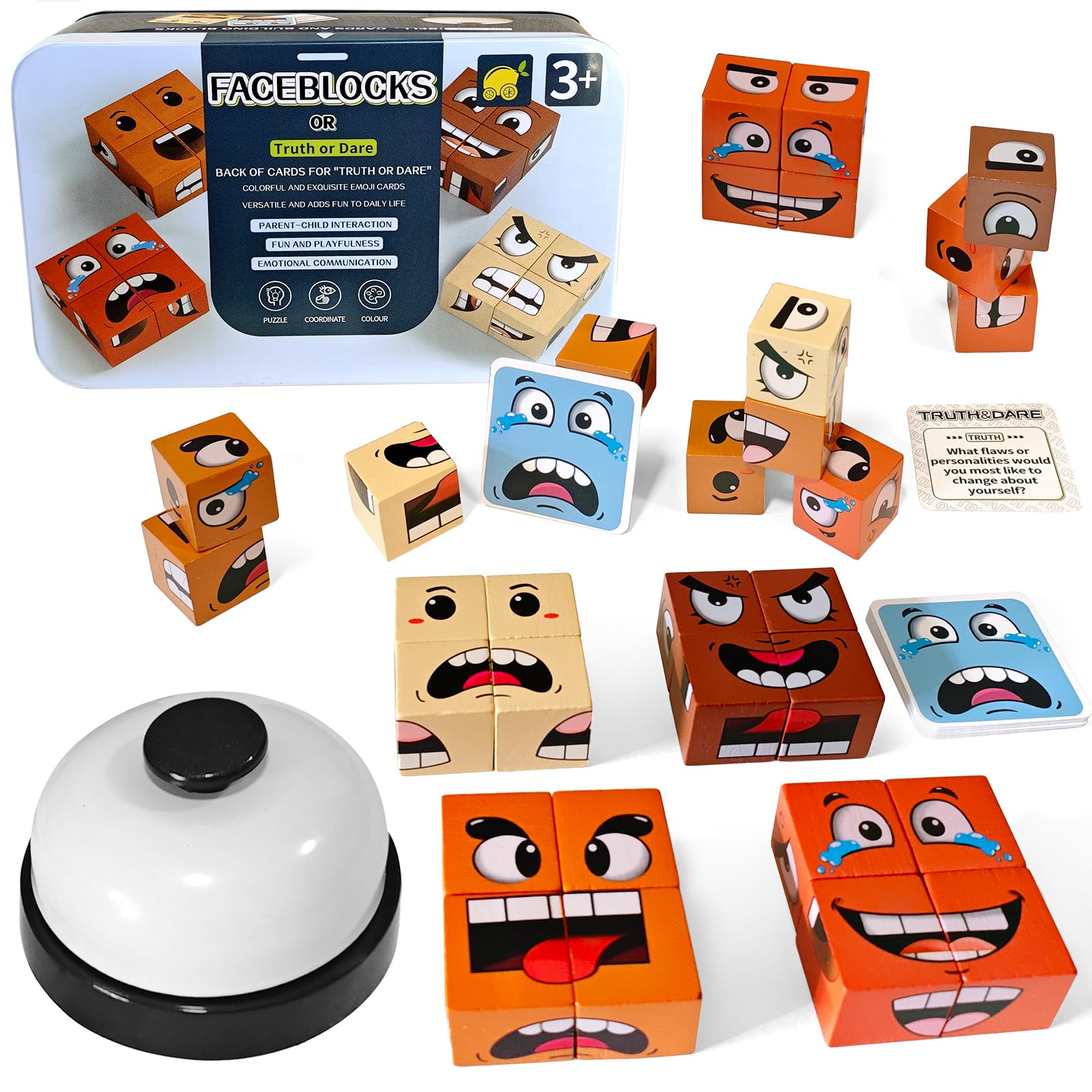 Outtshop Face Changing Magic Cube – Holz Würfelpuzzle, 16 Teile Mit 64 Karten, Ab 3 Jahren