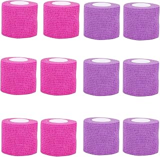 VideoPUP Tattoo Grip Cover Wrap,12PCS Disposable Cohesive Tattoo Grip Cover Elastic Bandage Handle Grip Tube for Tattoo Machine Tattoo Grip Accessories(Phosphor Pink+Purple)