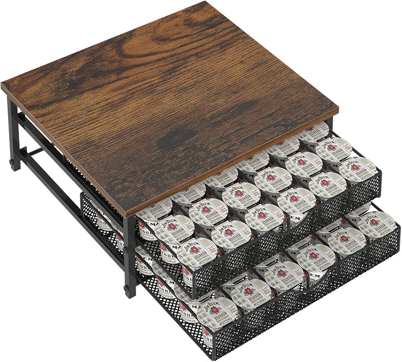 Coffee Pod Holder for Counter, Coffee Pod Drawer for K Cup Storage Drawer Holder, 72 Capacity Pods Storage Organizer Cups Capsule with Sliding Baskets | Hold 72 Capacity Pods,Metal Frame, Black