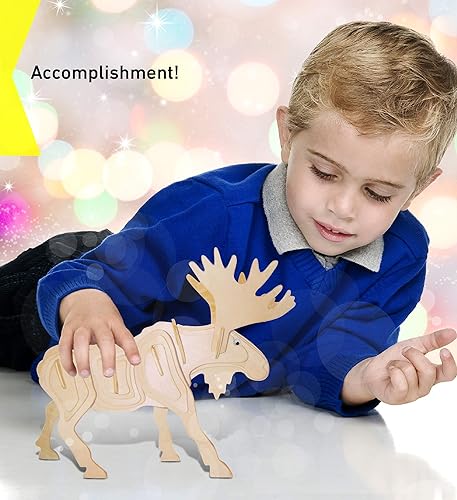Miniatura 6 de Puzzled Rompecabezas 3D de madera de alce, kit de modelo de construcción de manualidades, divertido, único, educativo, juguete de madera para