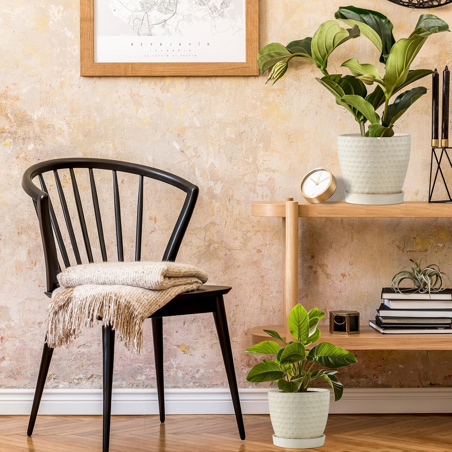 Plant Pots, Flower Pots, Planters for Indoor Plants(6.5+5.5inch), Flower Pots for Indoor Plant with Drainage Hole and Saucer, Ceramic Pots for Plants with Hole Mesh Pad,Reactive Glaze White - Image 7