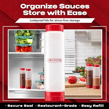 Chef Master 20 Oz. Squeeze Bottles for Sauces (6-Pack) - FIFO, Inverted - Condiment Squeeze Bottles for Liquids, Sauces, Batter & Dressing - Fill & Flip, Refillable - For Restaurants & Diners - 90291