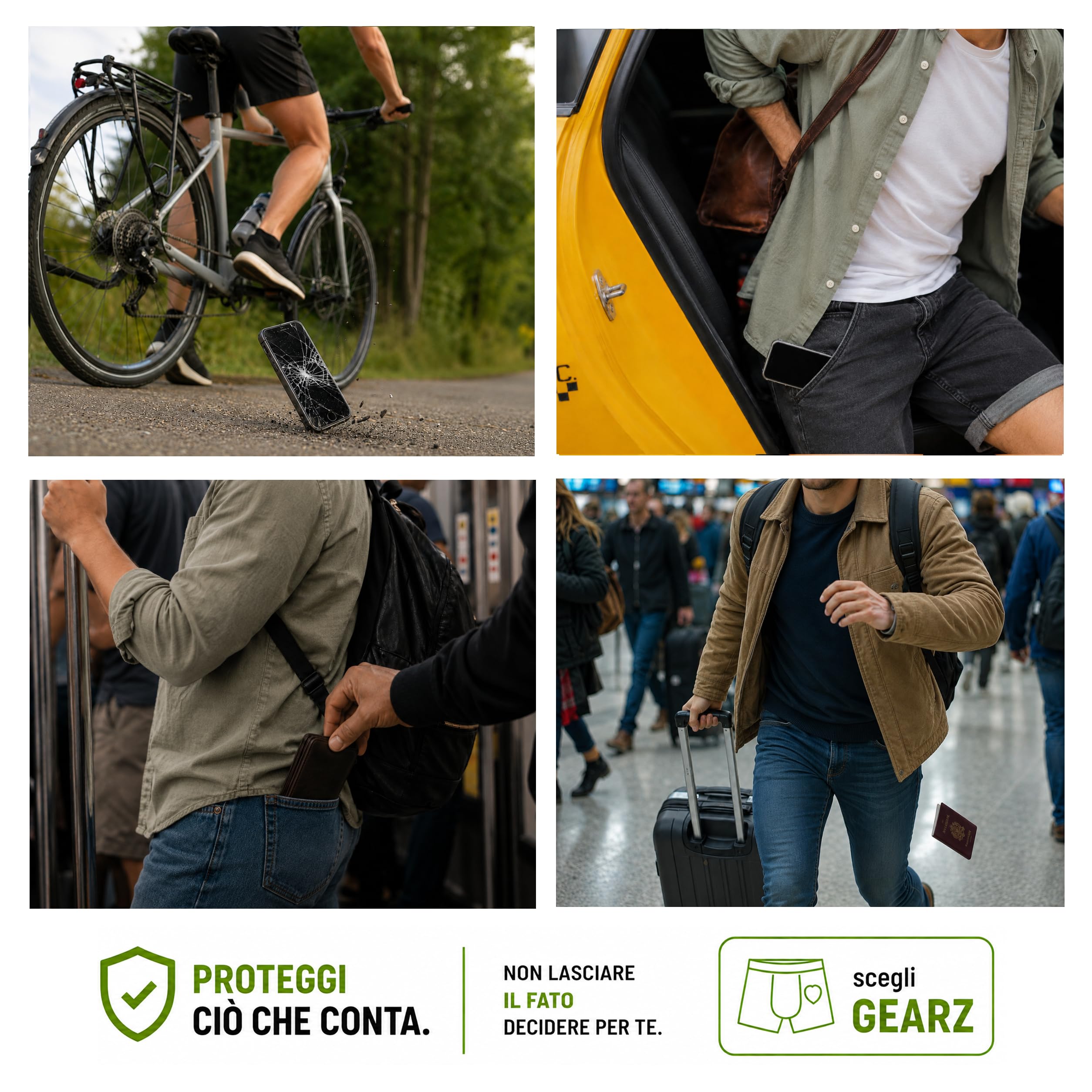 GEARZ - Pack 4 Boxer antifurto Uomo, Boxer Tasca Zip Sicurezza con Tasche nascoste, Intimo Viaggio Sport Cotone Nero Resistente