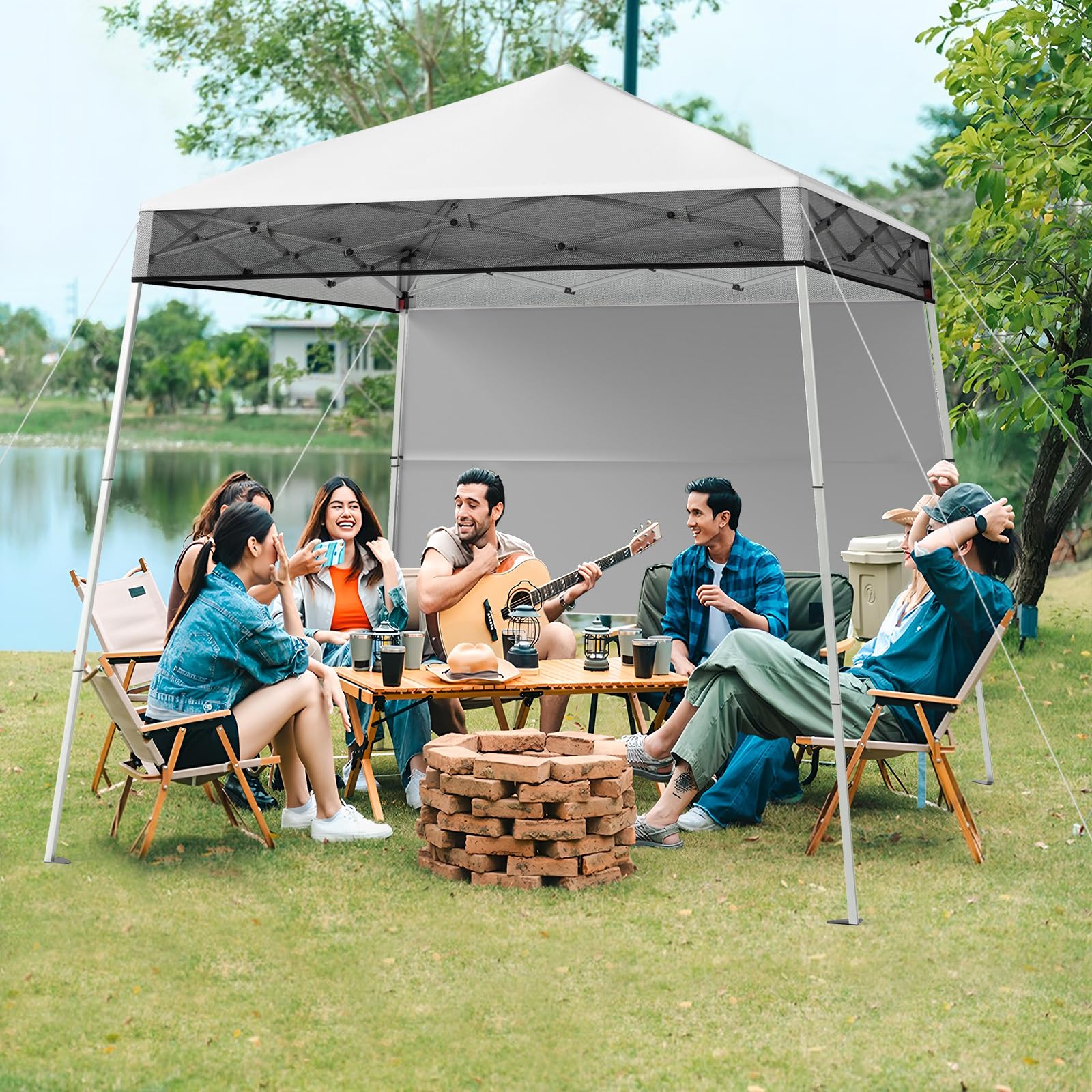 COSTWAY Carpa Plegable 1,8x1,8 m, Pop up, Cenador para Jardin con 1 Pared Lateral, Altura Ajustable, Bolsa de Transporte, Pergola Pabellón de Jardin Camping Picnic (Blanco)