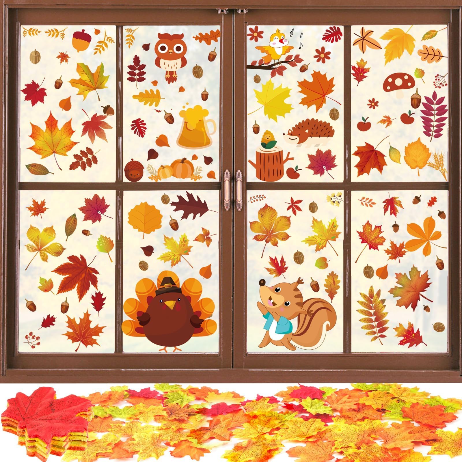 8 Feuilles Autocollants Fenêtre D'Automne Feuille D'Érable Et