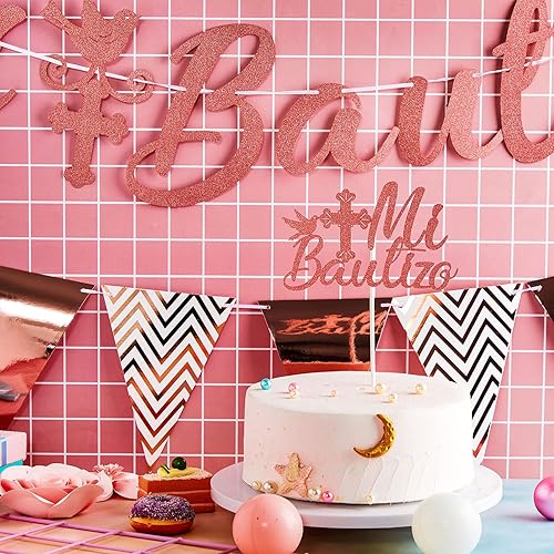 Miniatura 4 de Cartel de bautizo para decoración de tartas con purpurina triangular, pancarta de bautizo, decoración de bautismo para decoración de primera