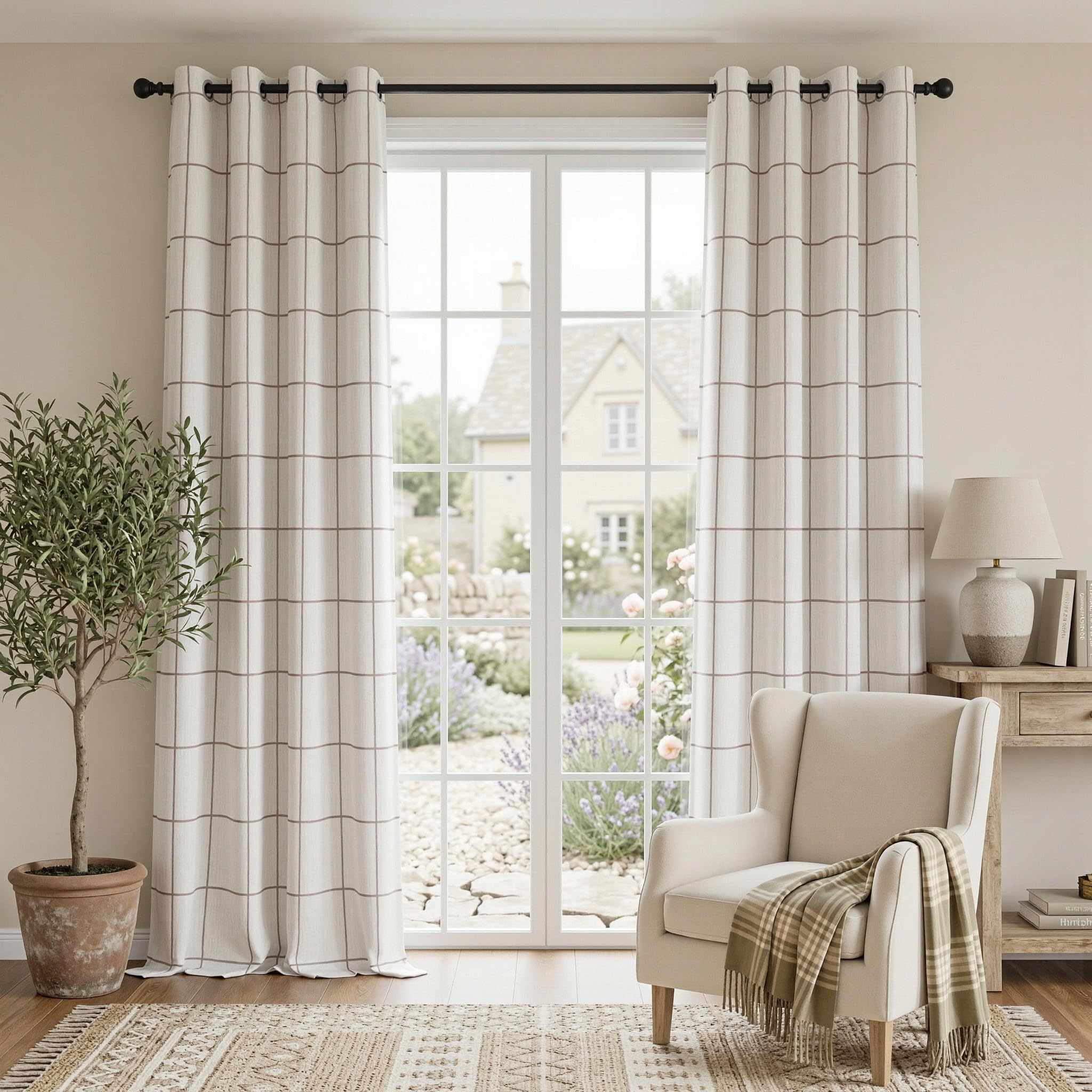 MYSKY HOME Brown Plaid Blackout Curtains for Bedroom and Living Room