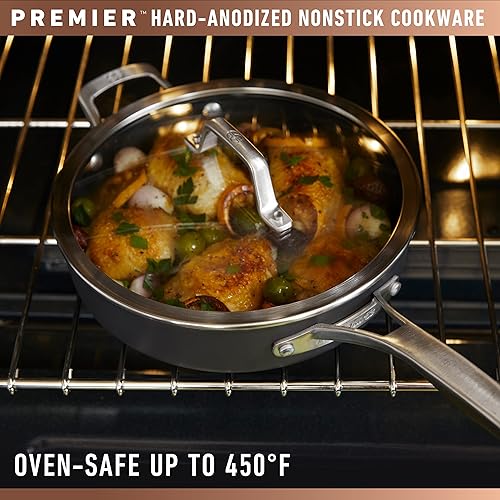 Miniatura 5 de Calphalon Premier - Juego de utensilios de cocina antiadherentes que ahorran espacio, 13 pulgadas, apilables, aluminio anodizado duro