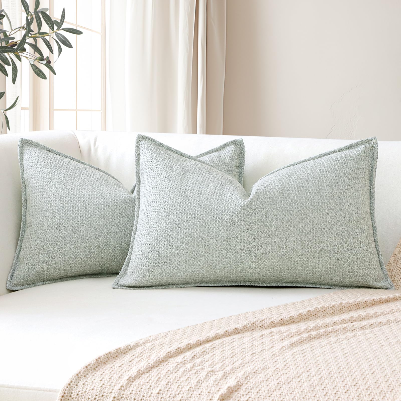 Housses de coussin à carreaux OTOSTAR gris clair 30x50 cm pour décoration de canapé