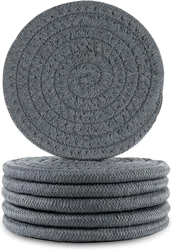 GeeRic Juego de 6 posavasos de bar para bebidas, hecho a mano, trenzados, tejidos, para bebidas, posavasos antideslizantes de 4.3 pulgadas, color