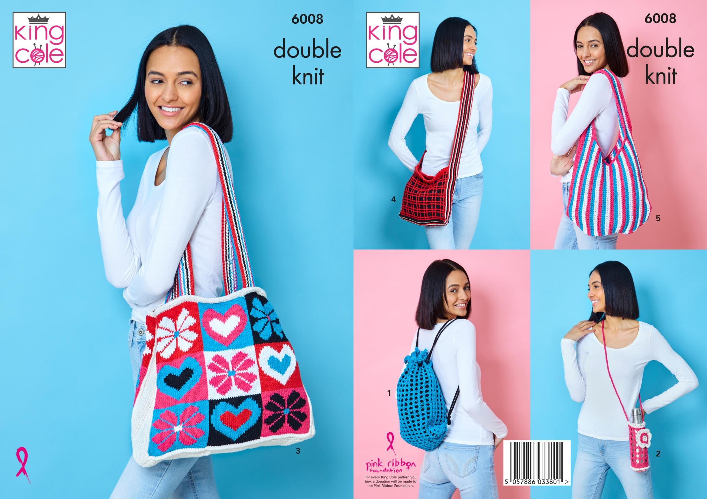 Knitting Pattern Ladies Bags & Flask Bottle Holders Double Knit DK 6008