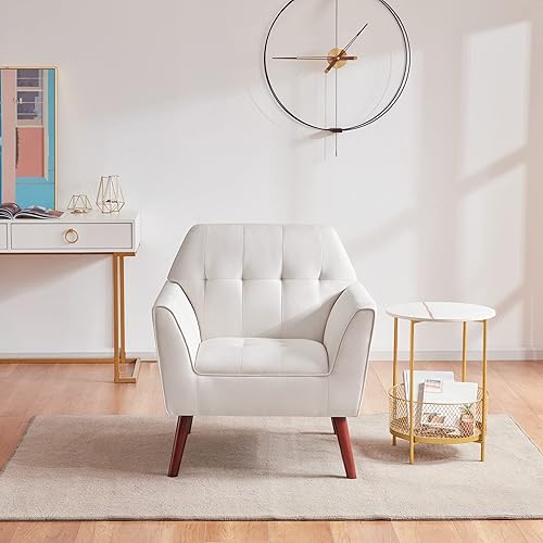 Miniatura 2 de Kingfun Sillas decorativas de tela de lino para dormitorio, sillón moderno de mediados de siglo para sala de estar, cómoda silla de lectura, silla