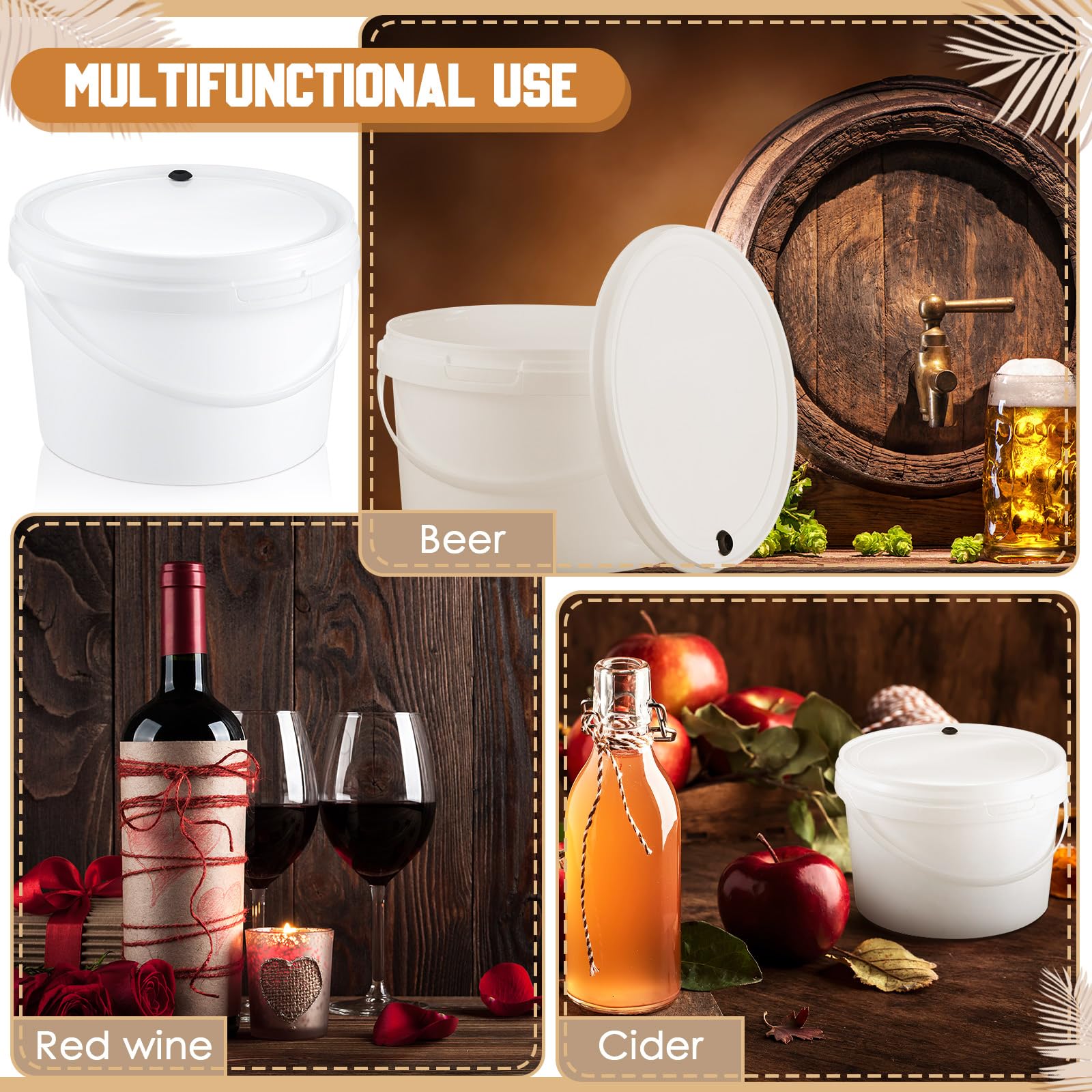 Hushee 6 cubos redondos de fermentación de 1 galón con tapa, fermentación de grado alimenticio, fermentador de vino para cerveza, vino, sidra, bebidas fermentadas