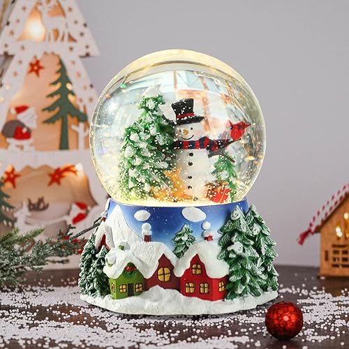 Globo de nieve musical de Navidad, muñecos de nieve, árbol de Navidad, globos de nieve de agua blanca con 6 colores de cambio de luz LED, caja de