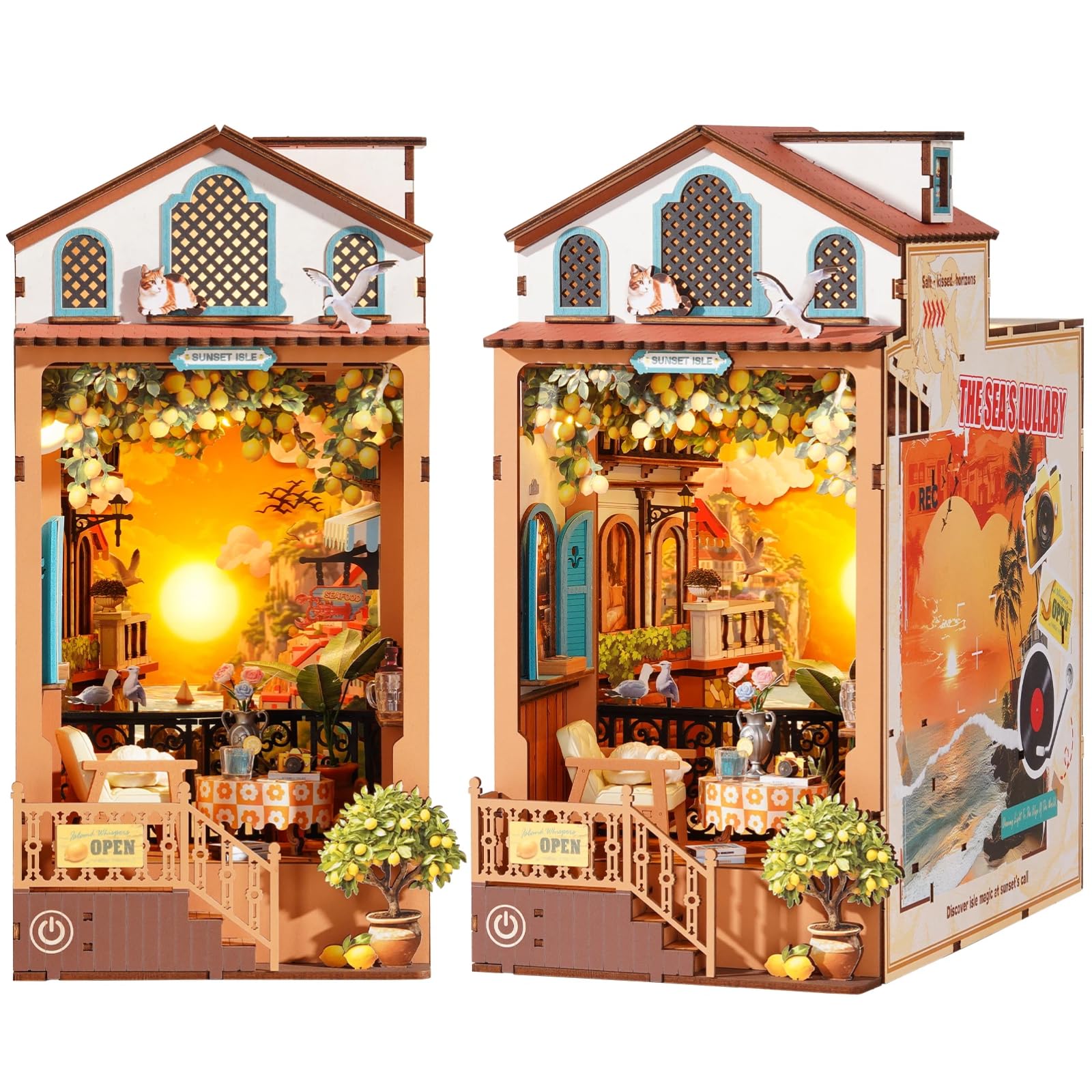 Rolife Book Nook Kit für Erwachsene Miniatur Haus Selber Bauen mit Licht Abendrot Insel Booknook Bausatz 3D-Holzpuzzle Bücherstütze für Regal Bibliothek Bücherregal Dekoration