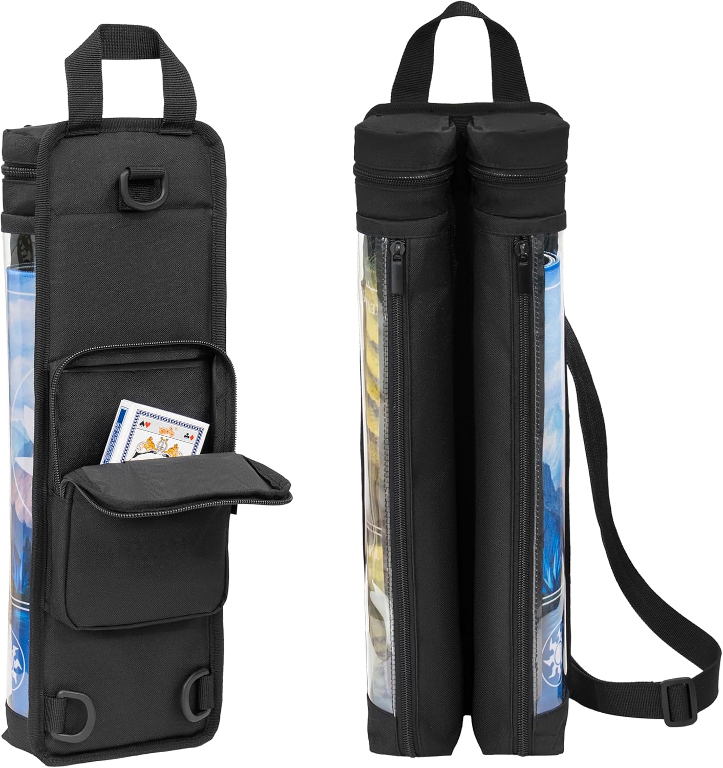 Clear Playmat Tube Case Compatible with TCG/MTG Mat, Gaming Playmat Tube Storage Bag with Dice Holder for 2 PCS W14” X L24” Playmats, Card Game Play Mat Container Bag with Adjustable Shoulder Strap