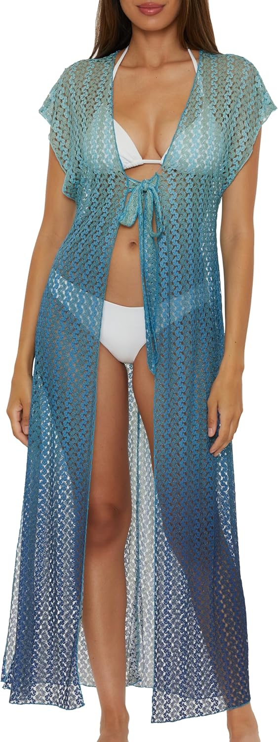 BECCA womens Sunset Crochet Ombre Tunic, Tie Front, Casual, Beach Cover Ups for Women