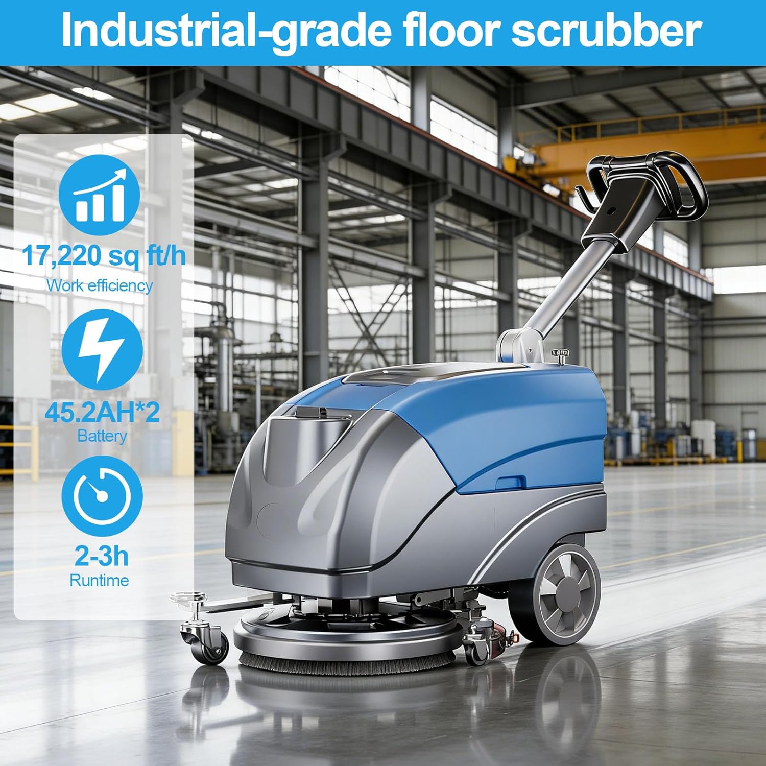 T&B 25 16” Foldable Hand Push Floor Scrubber Machine