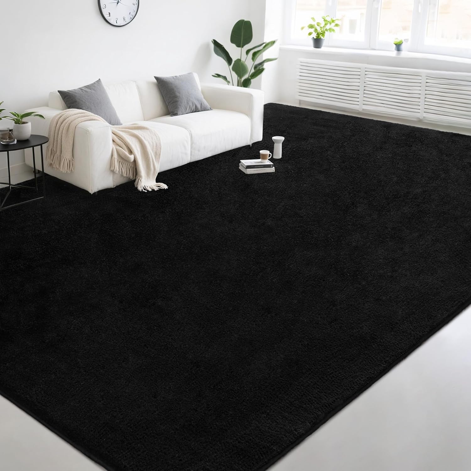 Large Modern Area Rugs for Living Room Bedroom 4x6 Feet Black Ultra Soft Thickened Memory-Foam Indoor Rug Comfy