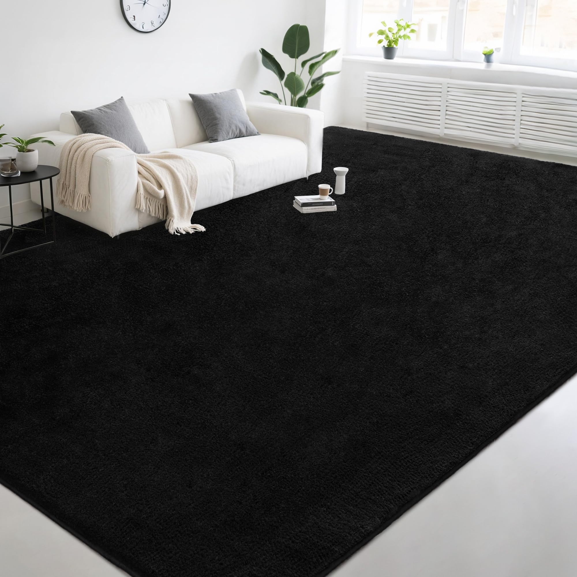 Photo 1 of 6x9 Ft Black Memory?Foam Area Rug, Modern Solid Indoor Rug for Living Room