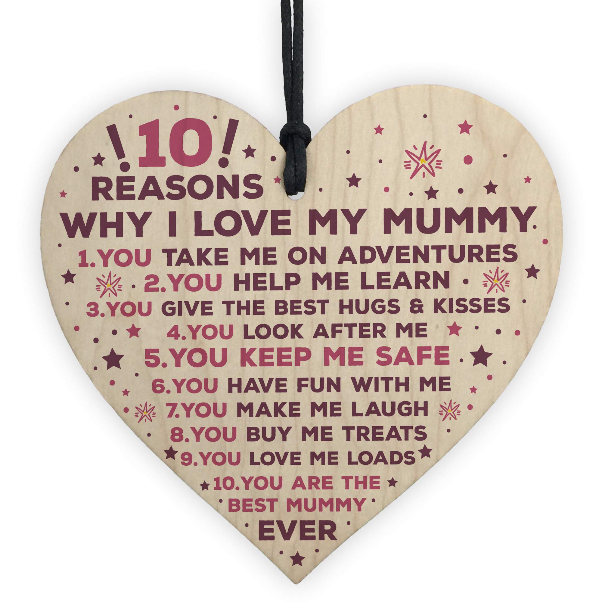 RED OCEAN Mummy Gifts From Son Mother And Daughter Gifts Wooden Heart 10 Reasons Why I Love You