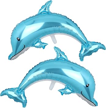 2 Pcs Dolphin Shape Splash Giant Foil Mylar Balloons Birthday Party | Sea Animal Balloons Ocean Themed Decorations Gift