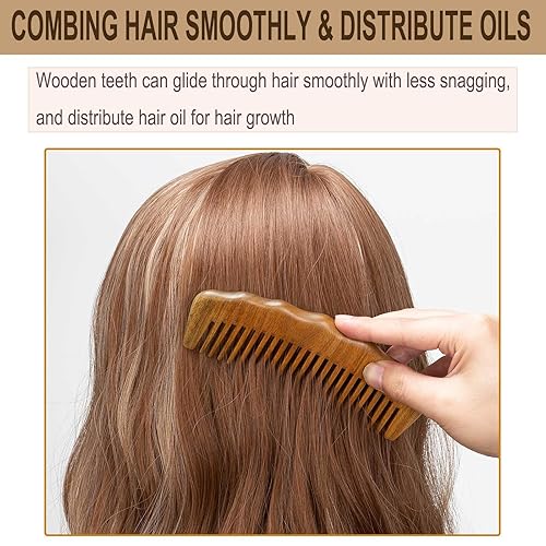 Miniatura 6 de Moreinday Peine de madera, peine de trabajo, diente ancho para rizos, sándalo verde para el crecimiento del cabello de las mujeres