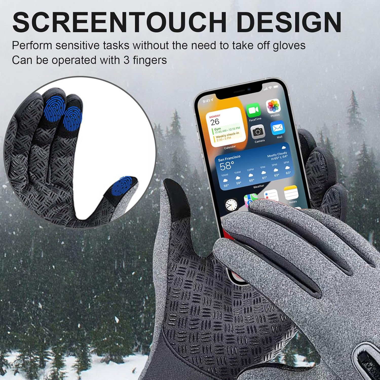 Winter Gloves, Anti Slip Touchscreen Gloves Windproof Cycling Gloves, Thermal Gloves Cold Weather Cycling Gloves for Men Women Walking Riding Driving - Image 2