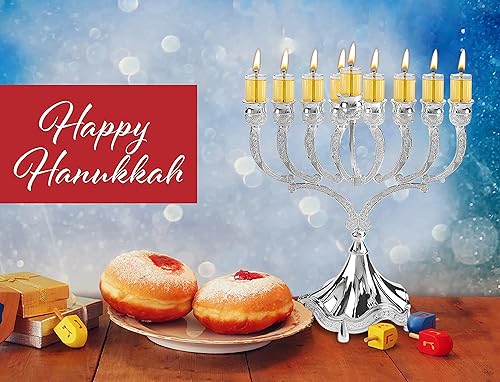 Miniatura 6 de Ner Mitzvah extragrande bañado en plata Hanukkah menorá de aceite225inch