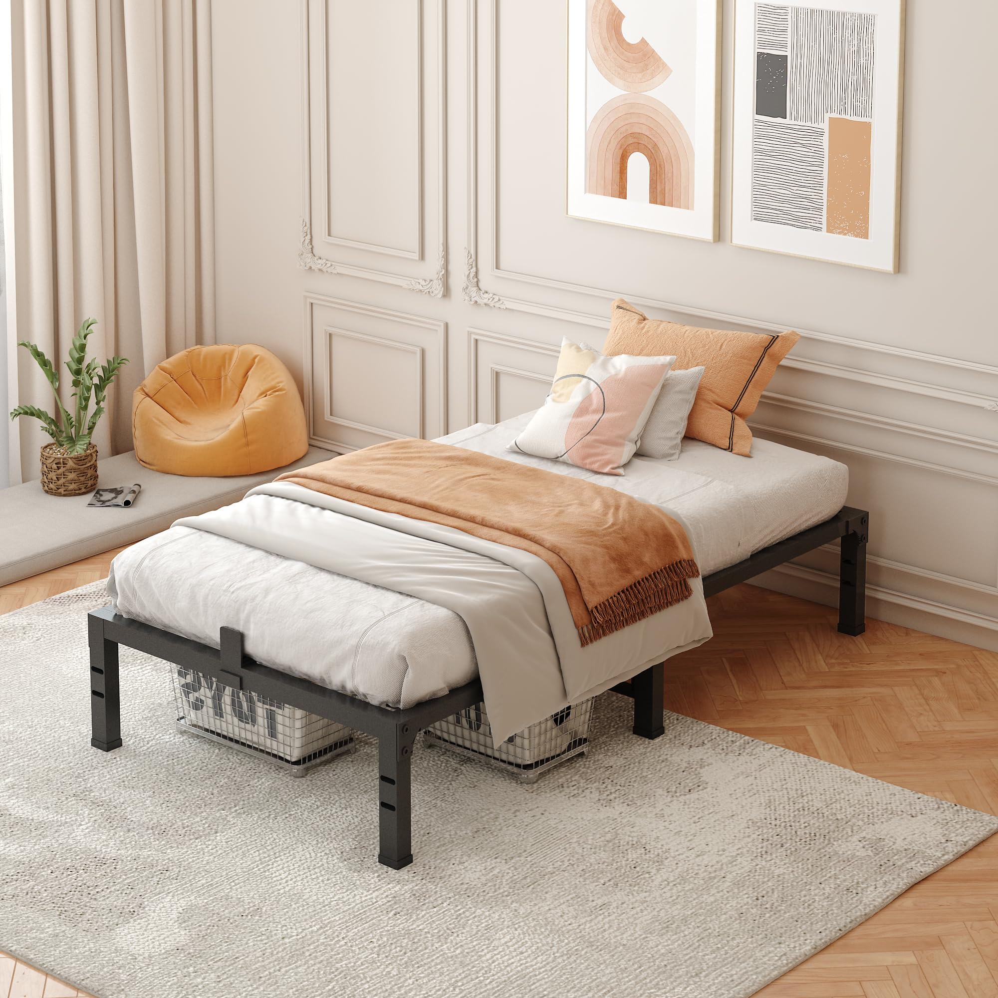 Bed Frame Full Lusimo Steel Base Twin Bed Frame, 14 Inch Heavy