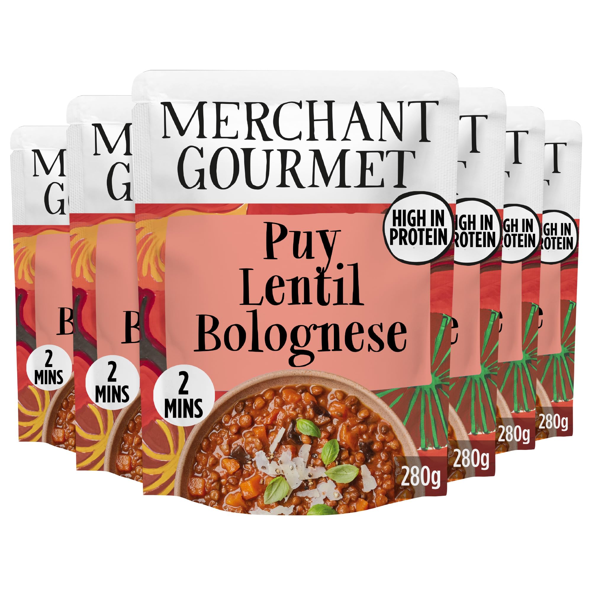 Merchant Gourmet Ready-to-eat Puy Lentil Bolognese Pack of 6 x 280g Pouches High in Protein High in Fibre Vegan. Cooked with Puy & Brown Lentils Mixed Mushrooms Sundried Tomato Paste Ready-Meal Option
