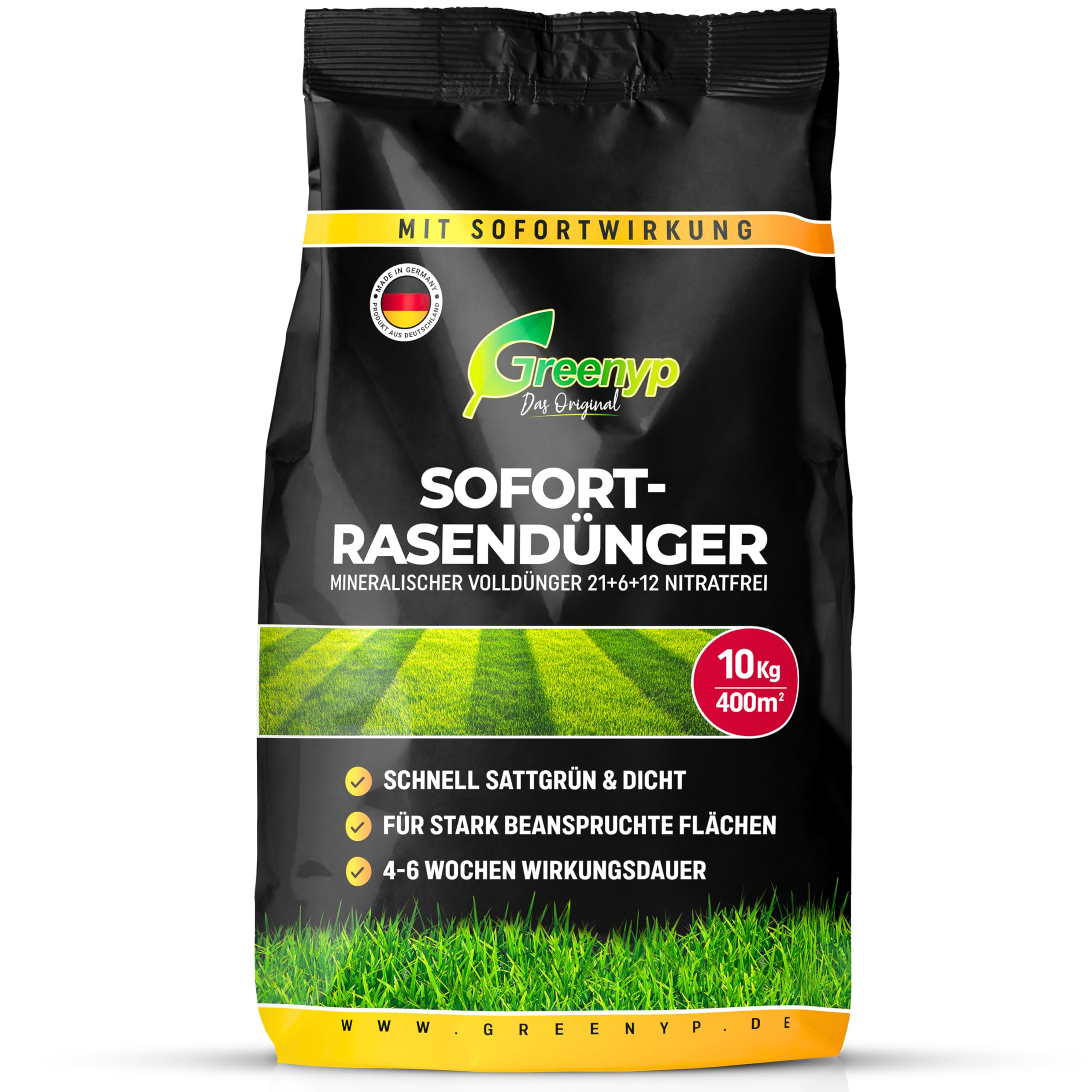Greenyp Instant Rasendünger Frühjahr I 20kg für 800m² I mit blitzschneller Sofortwirkung für Frühjahr bis Spätsommer I verhindert Moosbildung I NPK Dünger Rasen Dünger