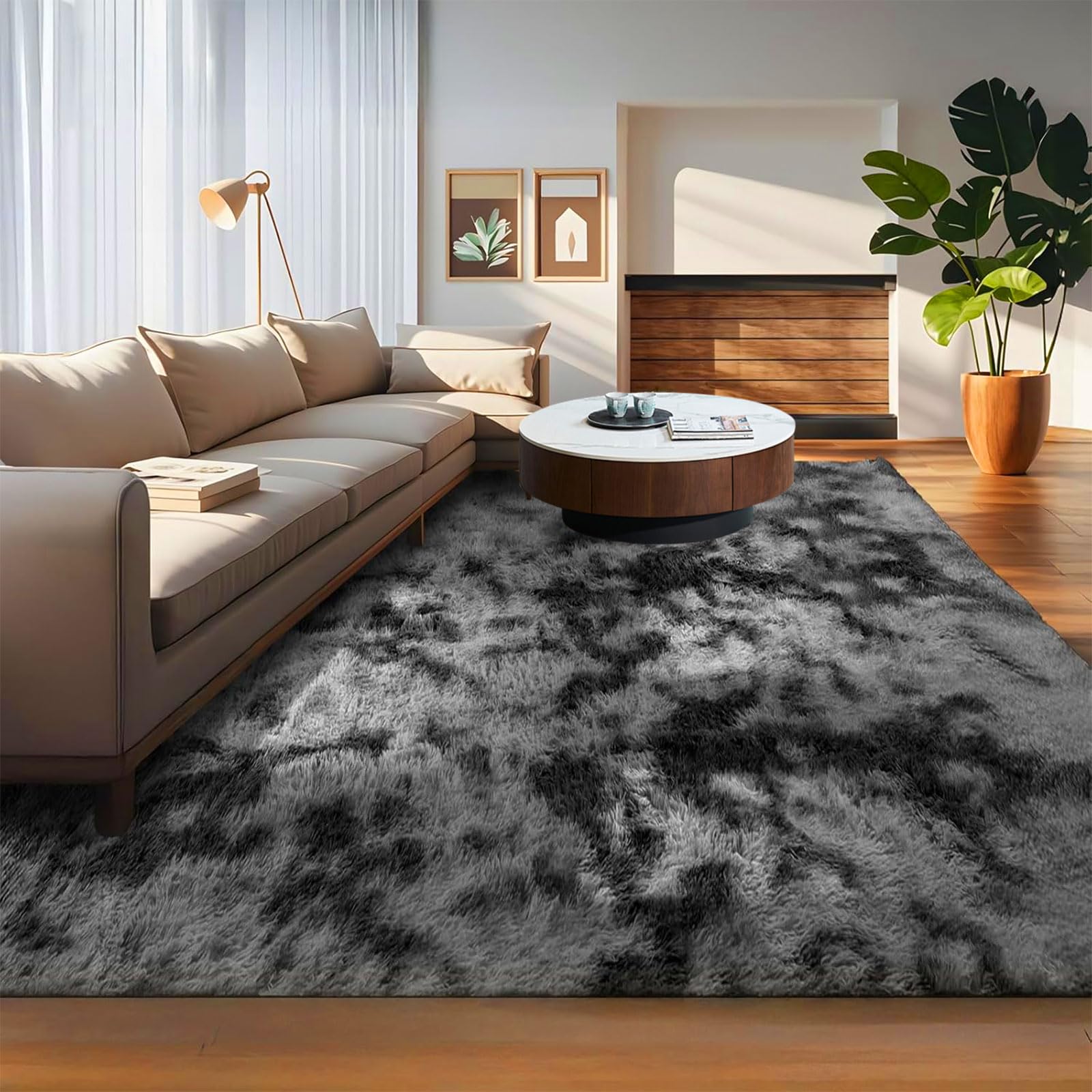GUOJUN Wohnzimmer Teppich 120 x 120 cm Anti-Rutsch Rückseite Modern Waschbar Großer Moderner Teppich Pflegeleicht, Minimalistisch Fußbodenheizung Geeignet, Dunkelgrau