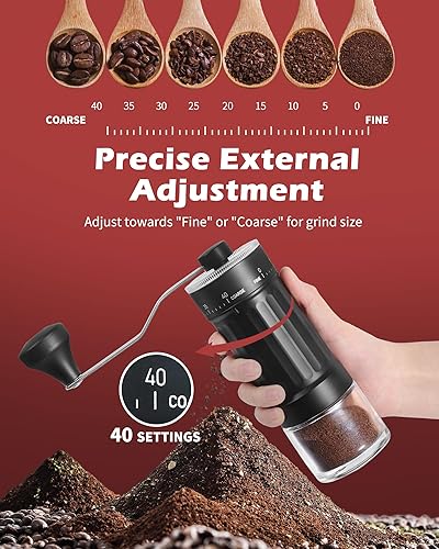 Miniatura 2 de GCCTXC - Molinillo de café manual con rebabas de cerámica, manivela de mano, molinillo de expreso para goteo grueso, vertido fino sobre prensa