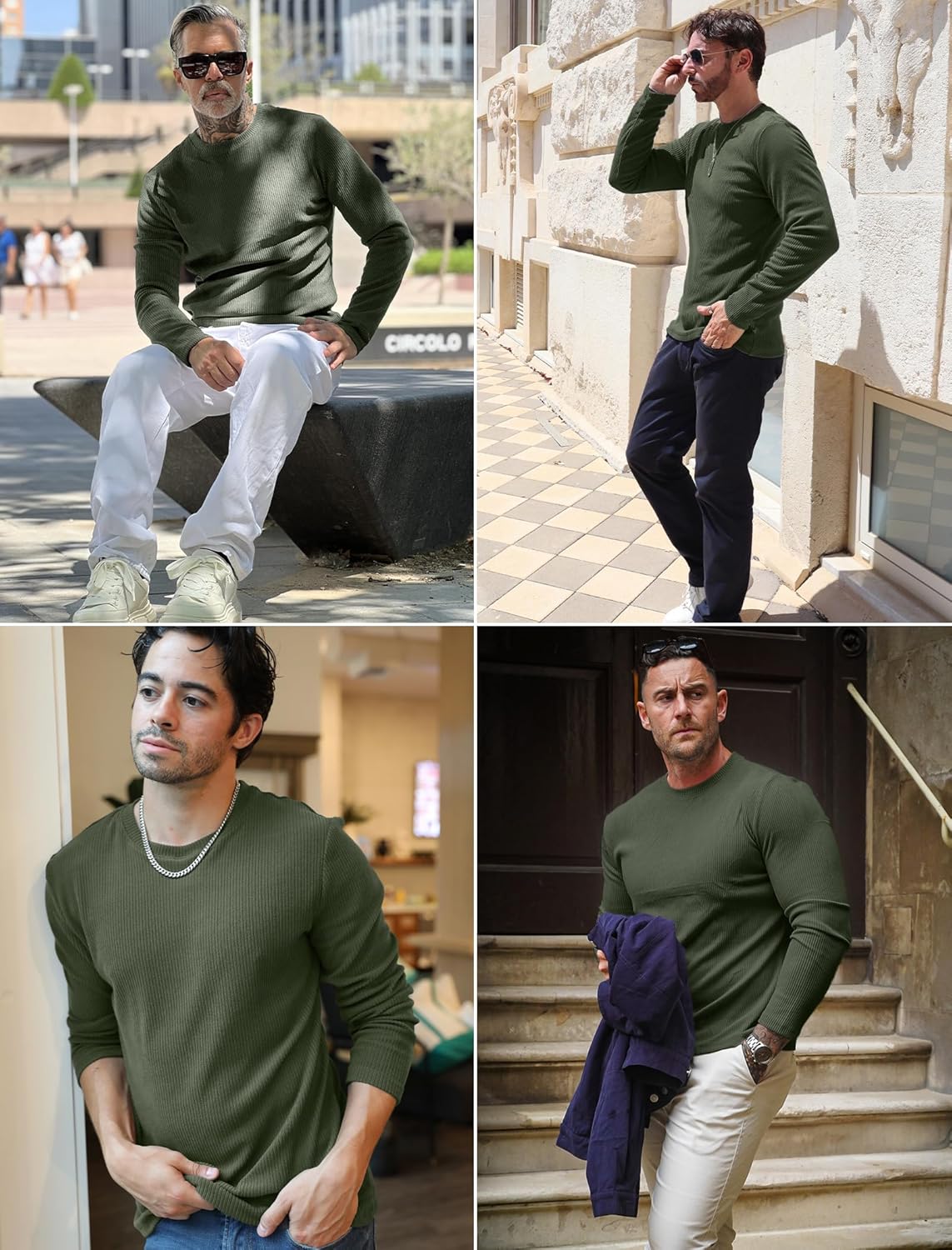 COOFANDY Mens Long Sleeve Shirts Thermal T-Shirt Slim Fit Crewneck Sweater Knitted Pullover Shirt - Image 4