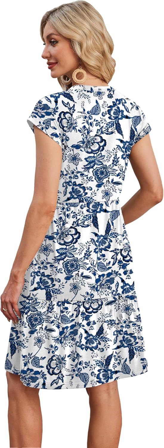 WIHOLL Summer Dresses for Women 2026 Cap Sleeve Casual Sundresses Floral Tiered Swing Fashion Beach Vacation Dress - Image 5