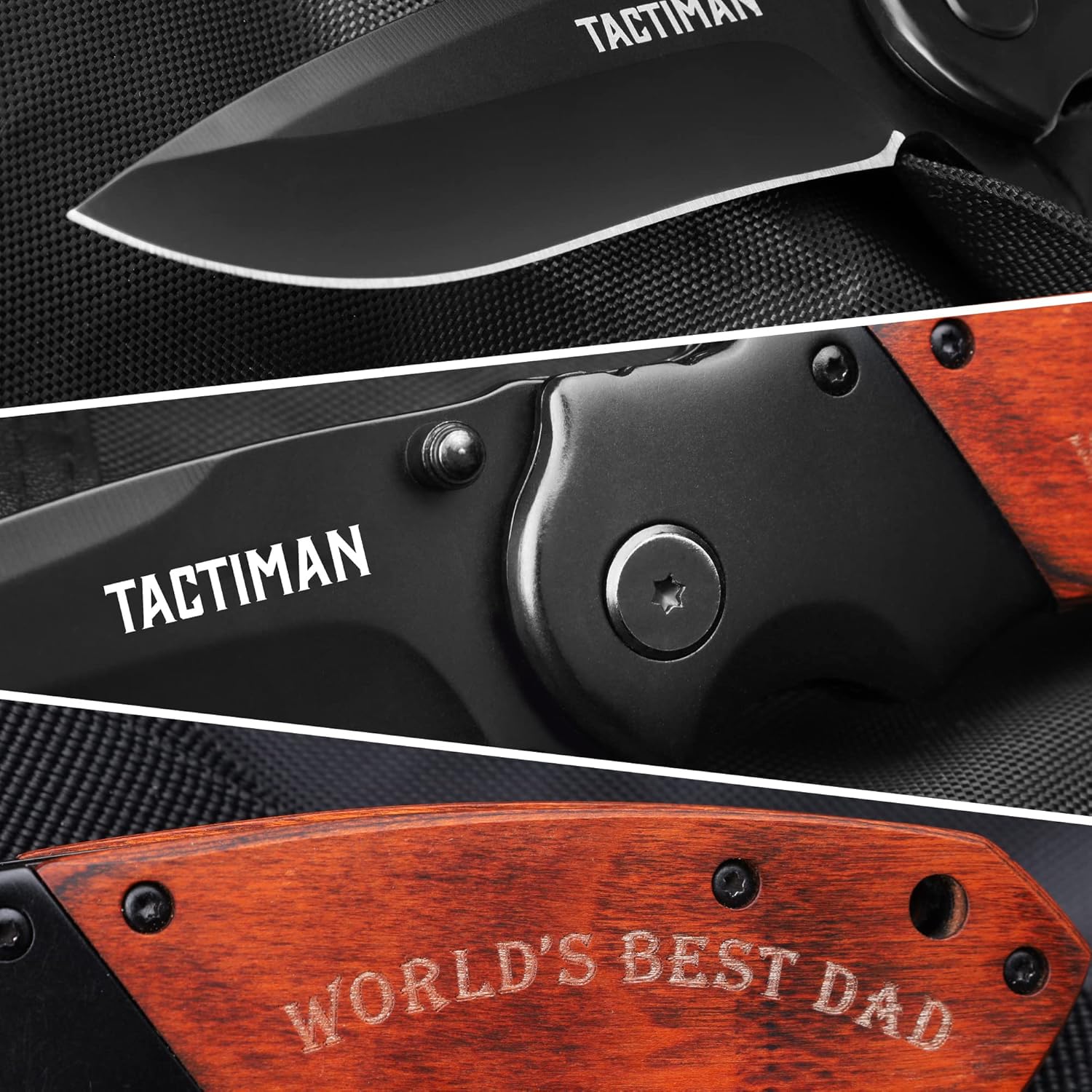 Pocket Knife - 'Best Dad Ever' Engraved Wood Handle Folding Knife with Premium Gift Box - Ideal Father's Day, Christmas, Birthday, Retirement, Thank You, or New Dad Gift