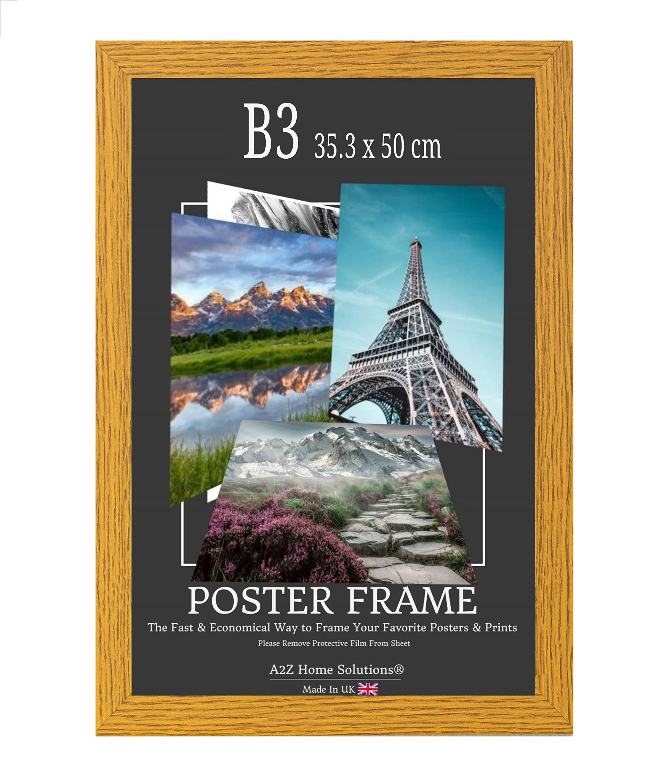 A2Z Home Solutionsยฎ Poster Frame B3-35 x 50 cm Photo Snap Prints Picture Holder Frames Display Wall Mounted MDF Backboard and Styrene Included Portrait and Landscape Display (Oak)