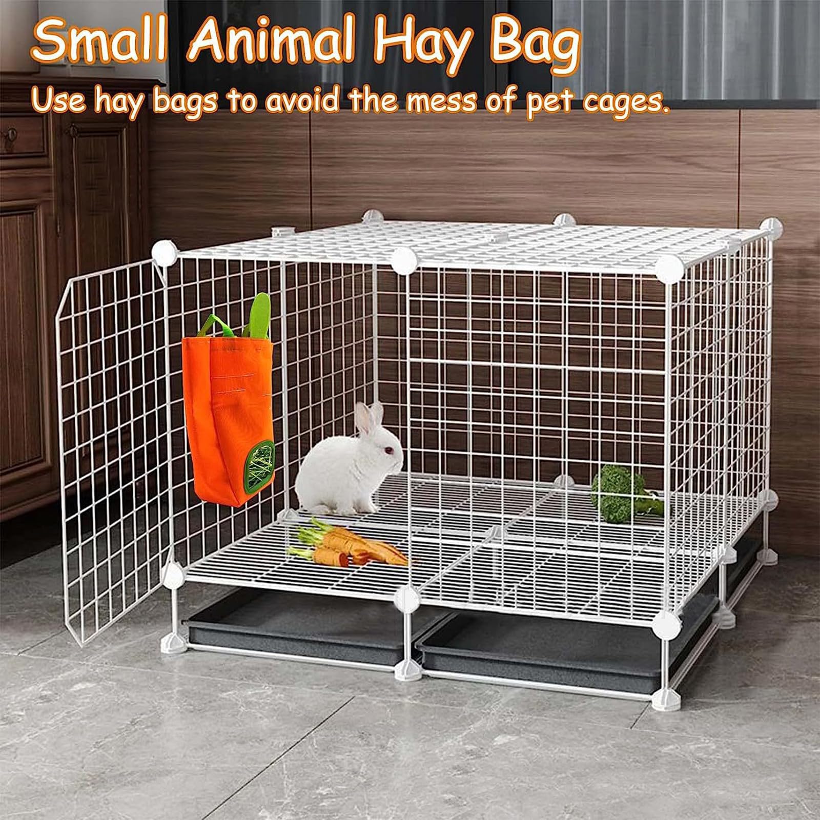 GKYZBB Rabbit Hay Feeder Bag for Cage Guinea Pig Timothy Hay Dispenser Storage Manger Hanging Large Less Waste for Bunny (Carrot) - image 6