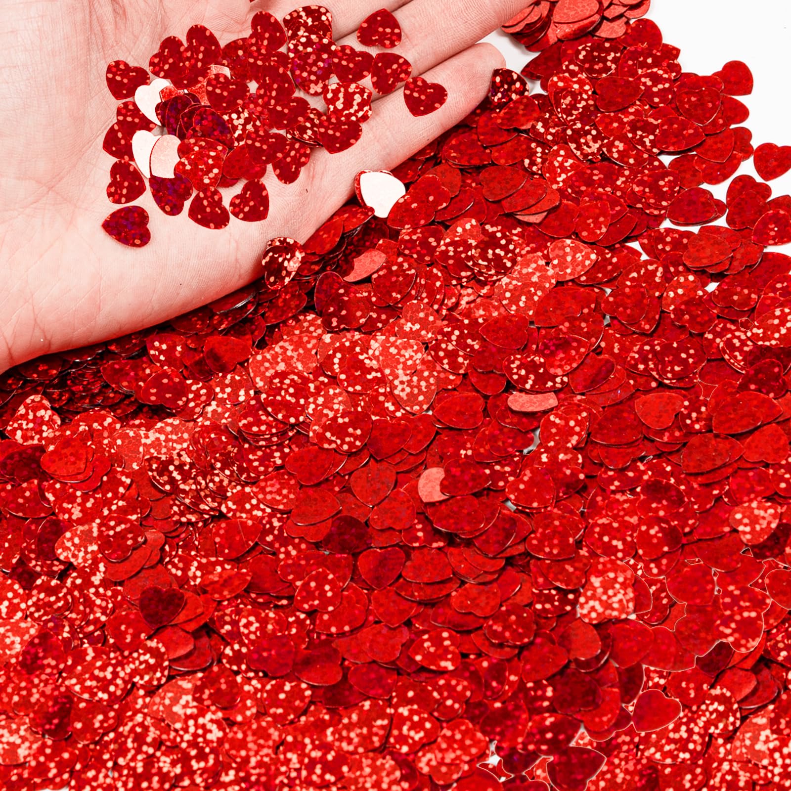 Jocomoni 1500pcs/50g Valentines Day Hearts Confetti Decorations,Iridescent Red Heart Table Confetti Glitter Heart Sequins for Valentine's Day Wedding Birthday Party Home Decoration