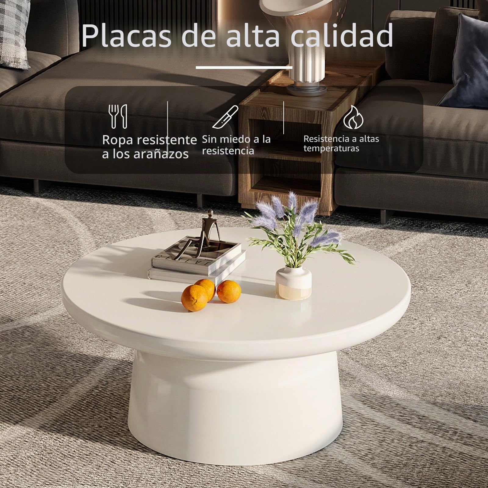Guyii Moderna mesa de centro redonda blanca – para café, sofá, salón, auxiliar, sala de estar y oficina