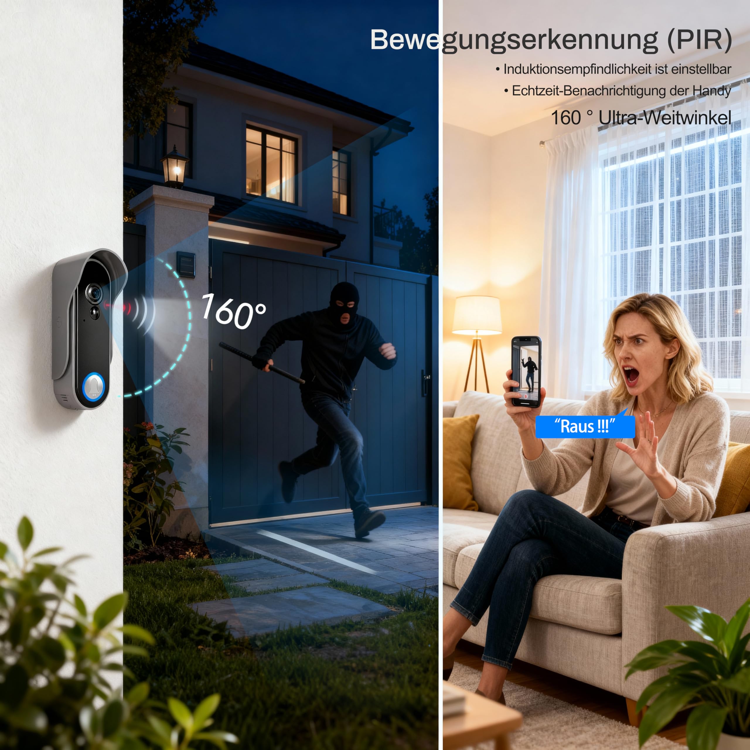 8 Zoll WLAN Kabellose Video Türsprechanlage, Ultradünner Körper, 1080p Touchscreen, Unterstützung für TUYA-APP, PIR Bewegungserkennung,160° Weitwinkel-Kamera, IP65, Speichervideo