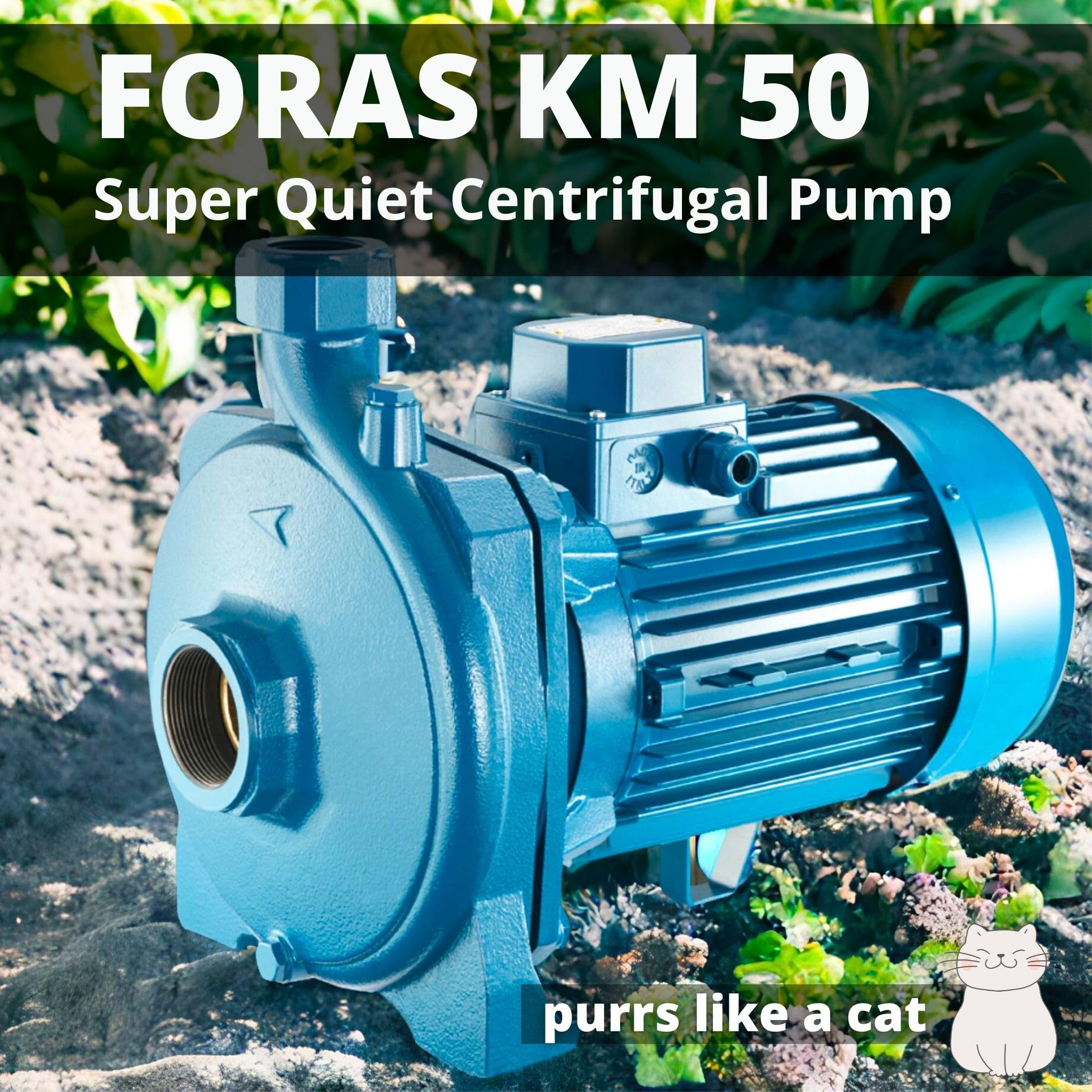 FORAS KM50 Pompe circulaire super silencieuse, fabriquée en Italie, fonctionnement continu, 230 V, 0,37 kW, 90 l/min, 21,5 m