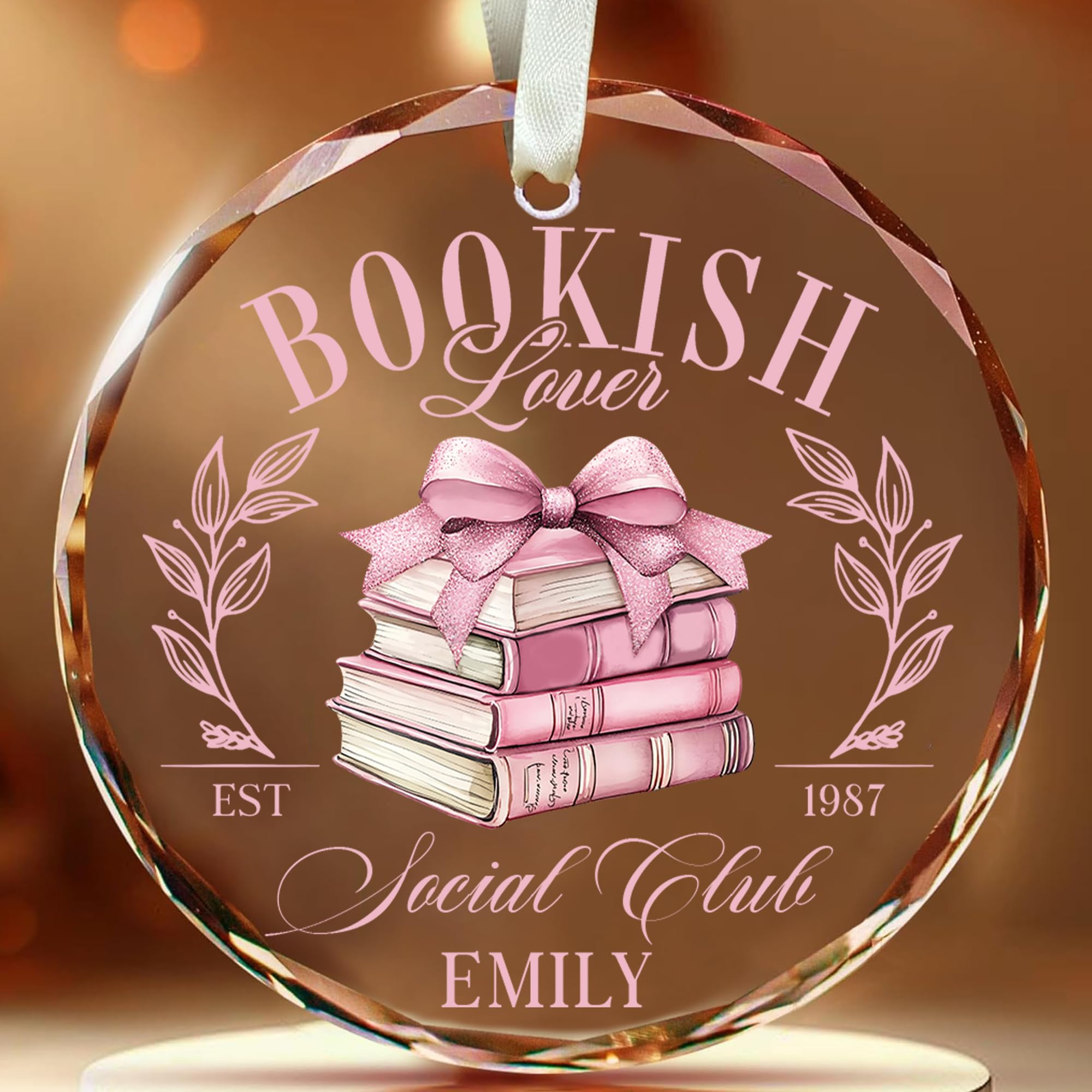 Fastpeace Personalized Bookish Lover Social Club Glass Ornament and Hanging Decoration for Book Lovers - Custom Name, Birth Year (Bookish Lover Glass) โ image 1