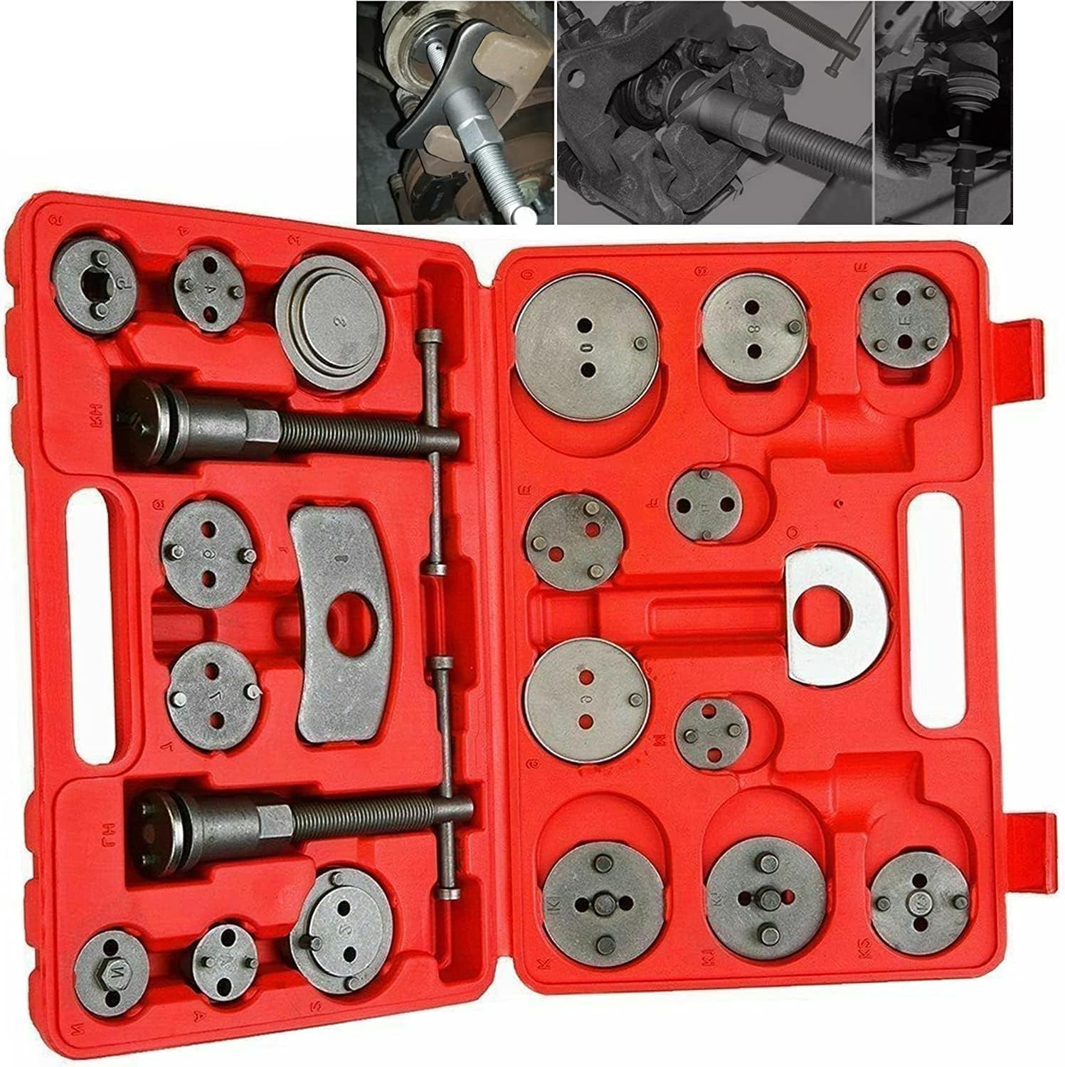 VLAND 22 PCS Set di strumenti universali per il ritorno dei pistoni dei freni dell'auto, 18 adattatori + 2 viti di pressione + 2 piastre di ritenzione