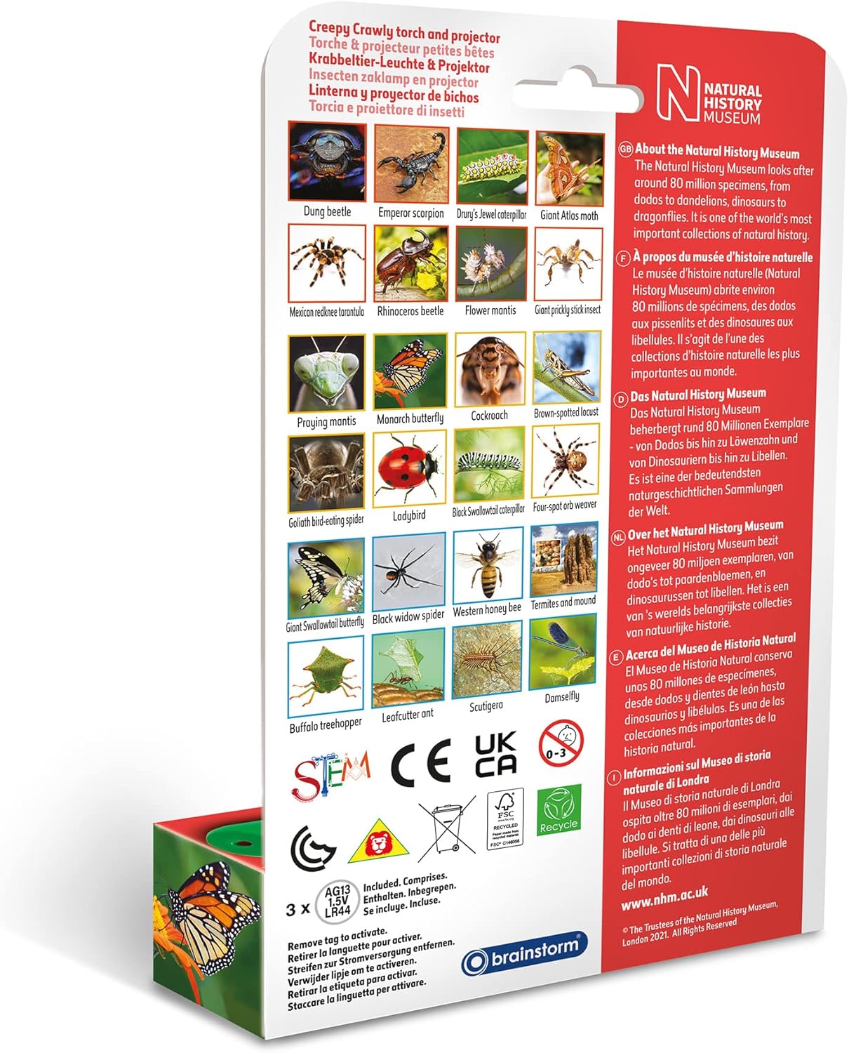 Natural History Museum Creepy Crawly Torch and Projector, Multi, One Size