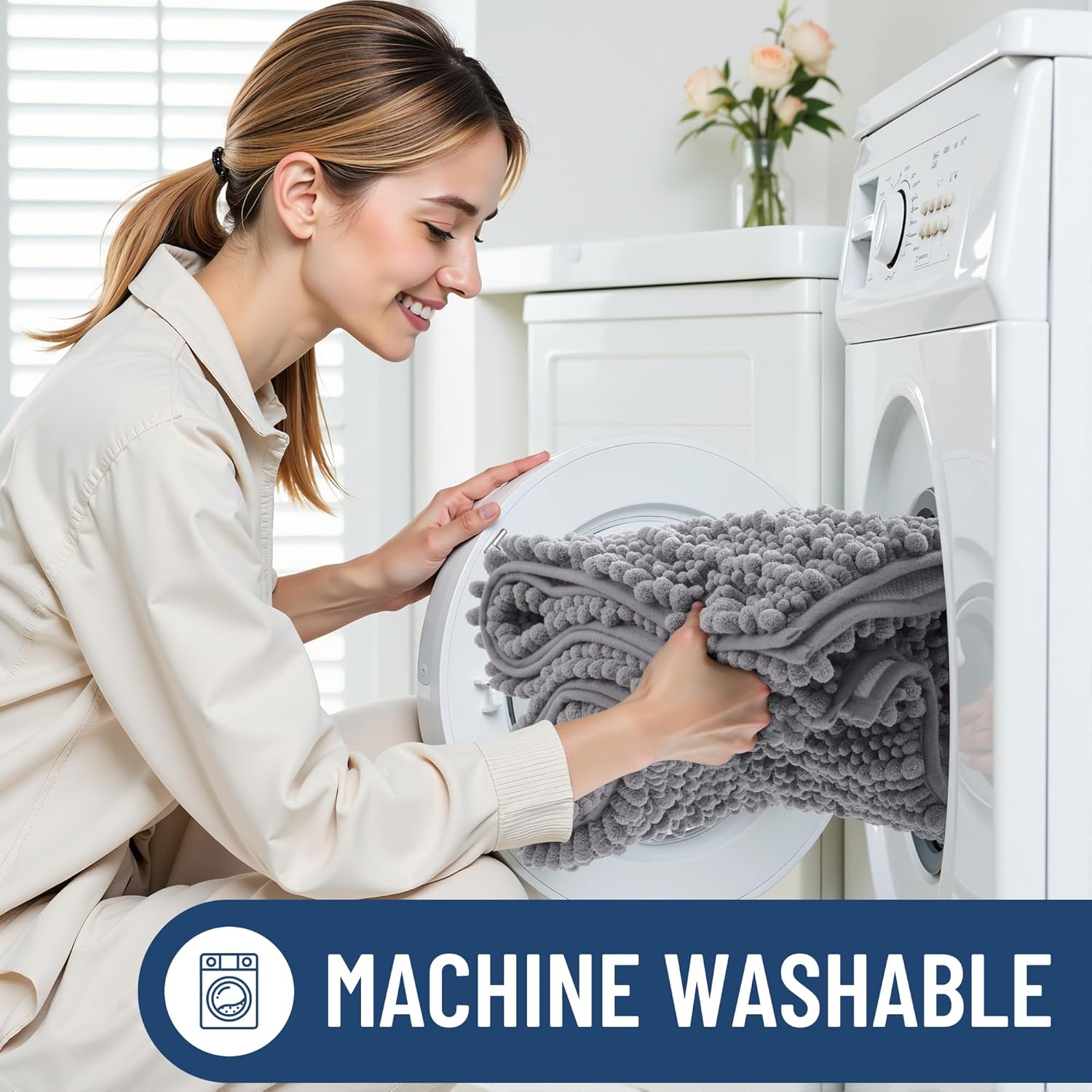 Smiry Dog Door Mat for Muddy Paws 36x24, Extra Soft Absorbent Chenille Doormat, Trap Moisture and Dirt, Non-Slip Machine Washable Front Door Mat for Indoor Entrance Inside Floor, Grey - Image 6