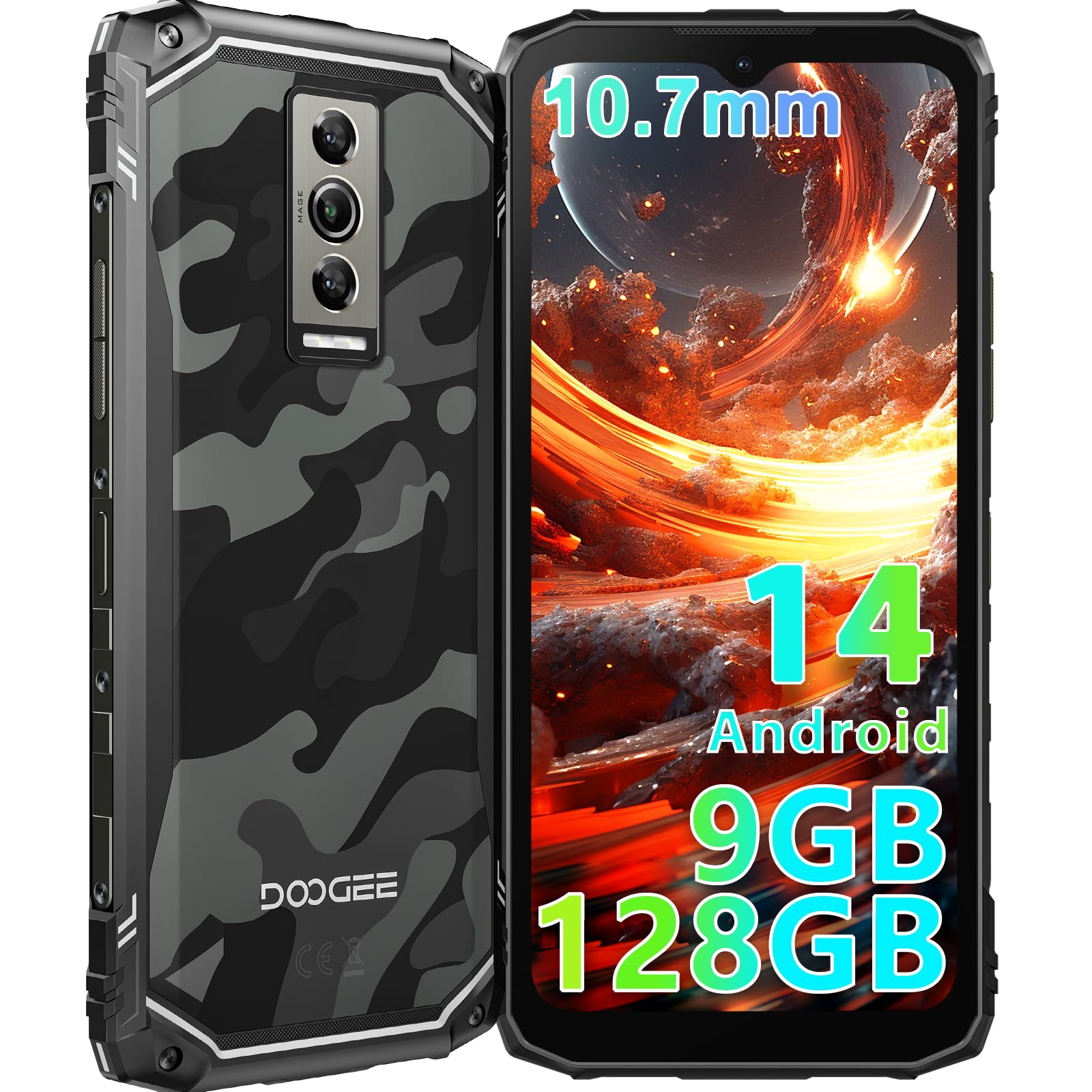 DOOGEE Blade 10 Rugged Smartphone 2024, 9GB+128GB/2TB Telefono Indistruttibile Android 14, 6.56” HD+ 90Hz IPS, 10.7mm Ultra-thin, 3 Slot/4G Dual SIM, 5150mAh/16MP+8MP/Octa Core/GPS/Face Unlock