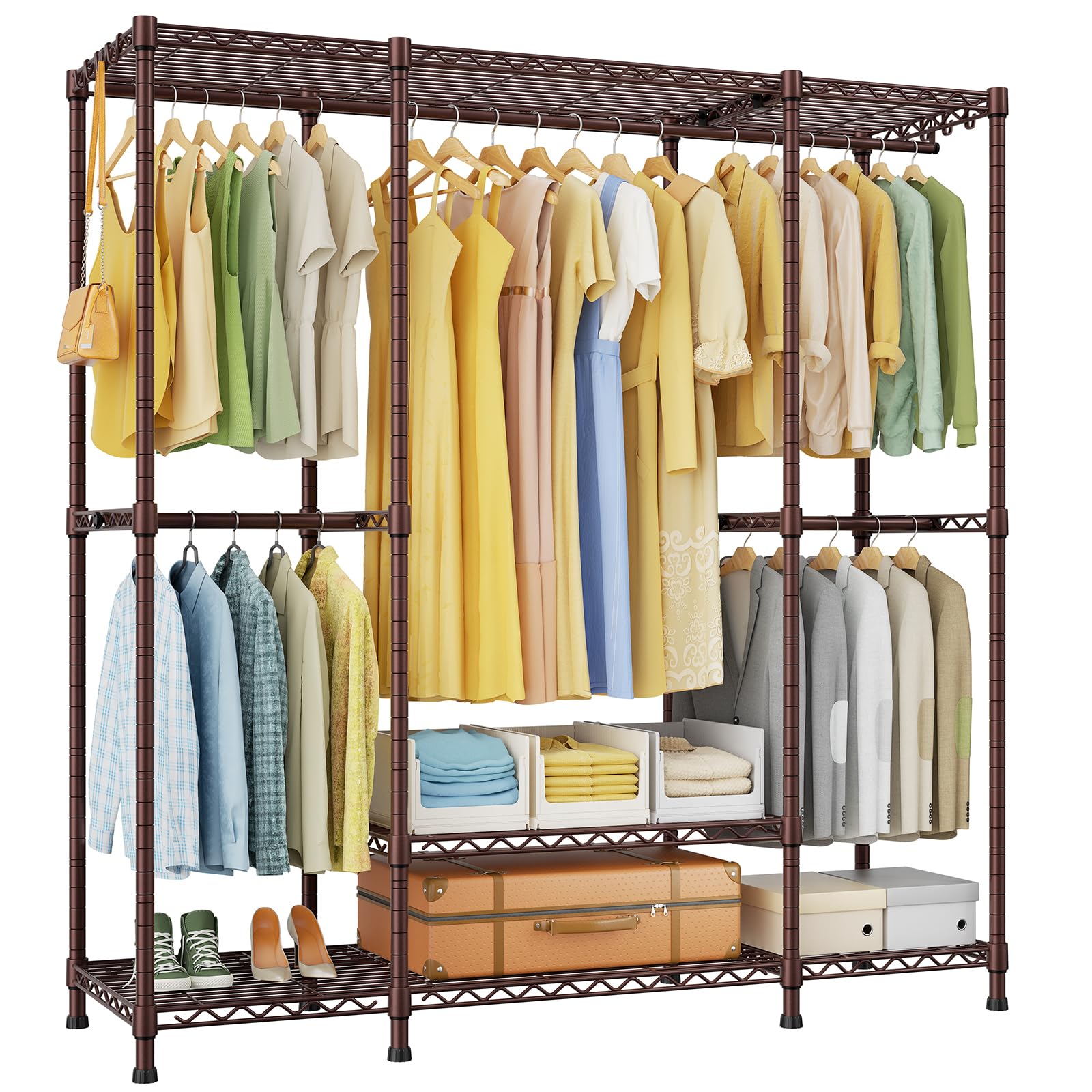 Ulif E3 Heavy Duty Garment Rack 4 Tiers Freestanding Closet Organizer System with 5 Shelves Metal Closet Organizer